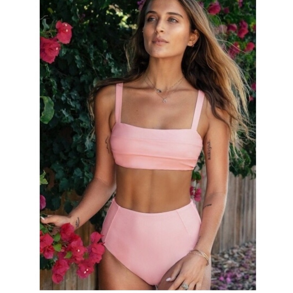 NWT Cupshe Sweet Pink Tie Back High-Waisted Bikini